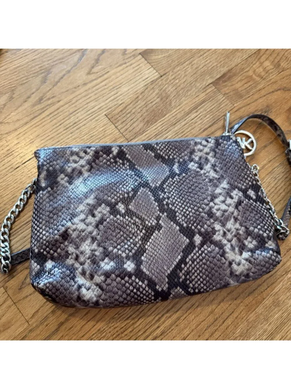 Michael Kors Womens Cross Body Snake Print Purse and Matching Wallet